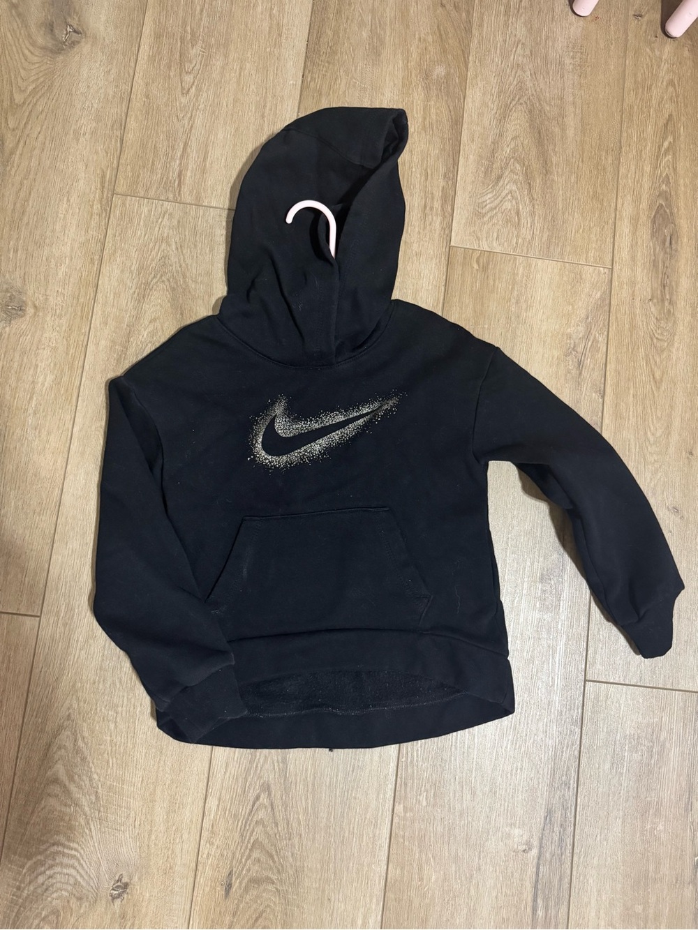 Nike Kids Black Hoodie with Metallic Gold Swoosh